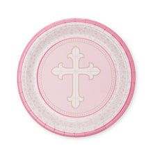 Load image into Gallery viewer, Royal Magnolia Pink Baptism Party Supplies -Service for 24- Religious Paper Plates (7 and 9 Inch), Napkins and Cups- Disposable Party Supplies for Baptism, Christening, First Communion, Confirmation
