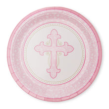 Load image into Gallery viewer, Royal Magnolia Pink Baptism Party Supplies -Service for 24- Religious Paper Plates (7 and 9 Inch), Napkins and Cups- Disposable Party Supplies for Baptism, Christening, First Communion, Confirmation
