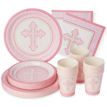 Load image into Gallery viewer, Royal Magnolia Pink Baptism Party Supplies -Service for 24- Religious Paper Plates (7 and 9 Inch), Napkins and Cups- Disposable Party Supplies for Baptism, Christening, First Communion, Confirmation
