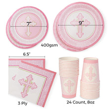 Load image into Gallery viewer, Royal Magnolia Pink Baptism Party Supplies -Service for 24- Religious Paper Plates (7 and 9 Inch), Napkins and Cups- Disposable Party Supplies for Baptism, Christening, First Communion, Confirmation
