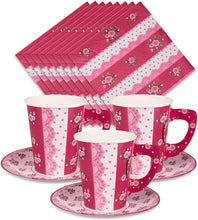 Load image into Gallery viewer, Tea Party Decorations - 24 Paper Tea Cups, Tea Party Plates, Tea Party Napkins - Disposable Paper Teacups and Saucer Sets for Birthday, Baby Shower, Wedding, Fancy Princess Theme Little Girls Parties
