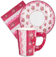 Load image into Gallery viewer, Tea Party Decorations - 24 Paper Tea Cups, Tea Party Plates, Tea Party Napkins - Disposable Paper Teacups and Saucer Sets for Birthday, Baby Shower, Wedding, Fancy Princess Theme Little Girls Parties
