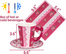 Load image into Gallery viewer, Tea Party Decorations - 24 Paper Tea Cups, Tea Party Plates, Tea Party Napkins - Disposable Paper Teacups and Saucer Sets for Birthday, Baby Shower, Wedding, Fancy Princess Theme Little Girls Parties
